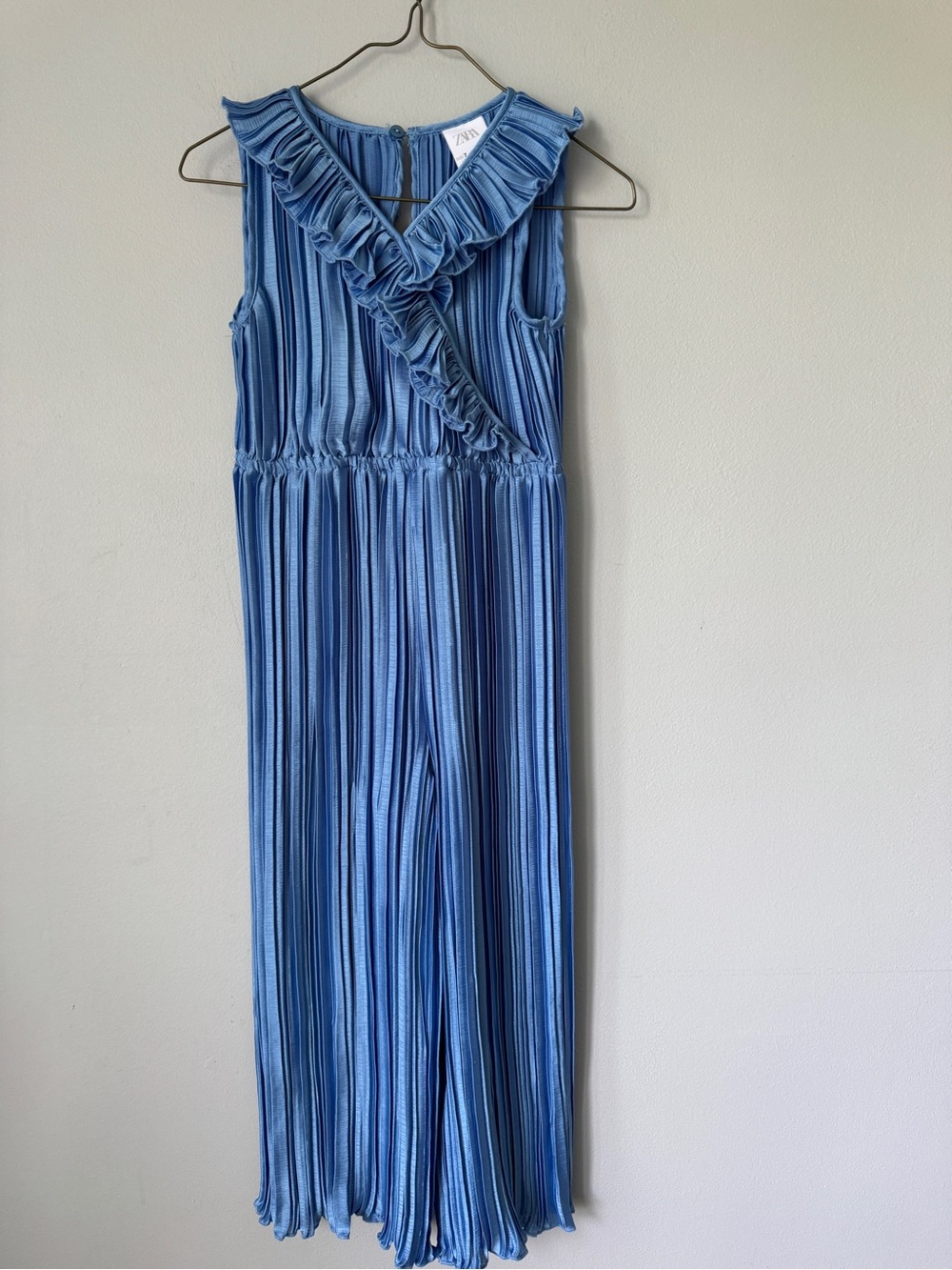Zara Periwinkle Blue Pleated Ruffle Jumpsuit